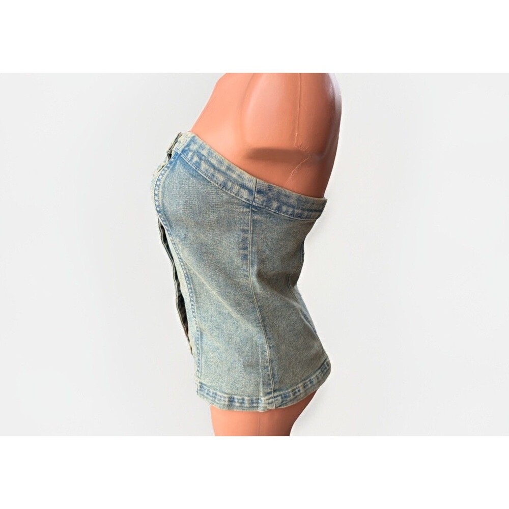 H&M Divided Denim Bandeau Tube Top Corset Style Button Up Light Wash Size S - Picture 4 of 6
